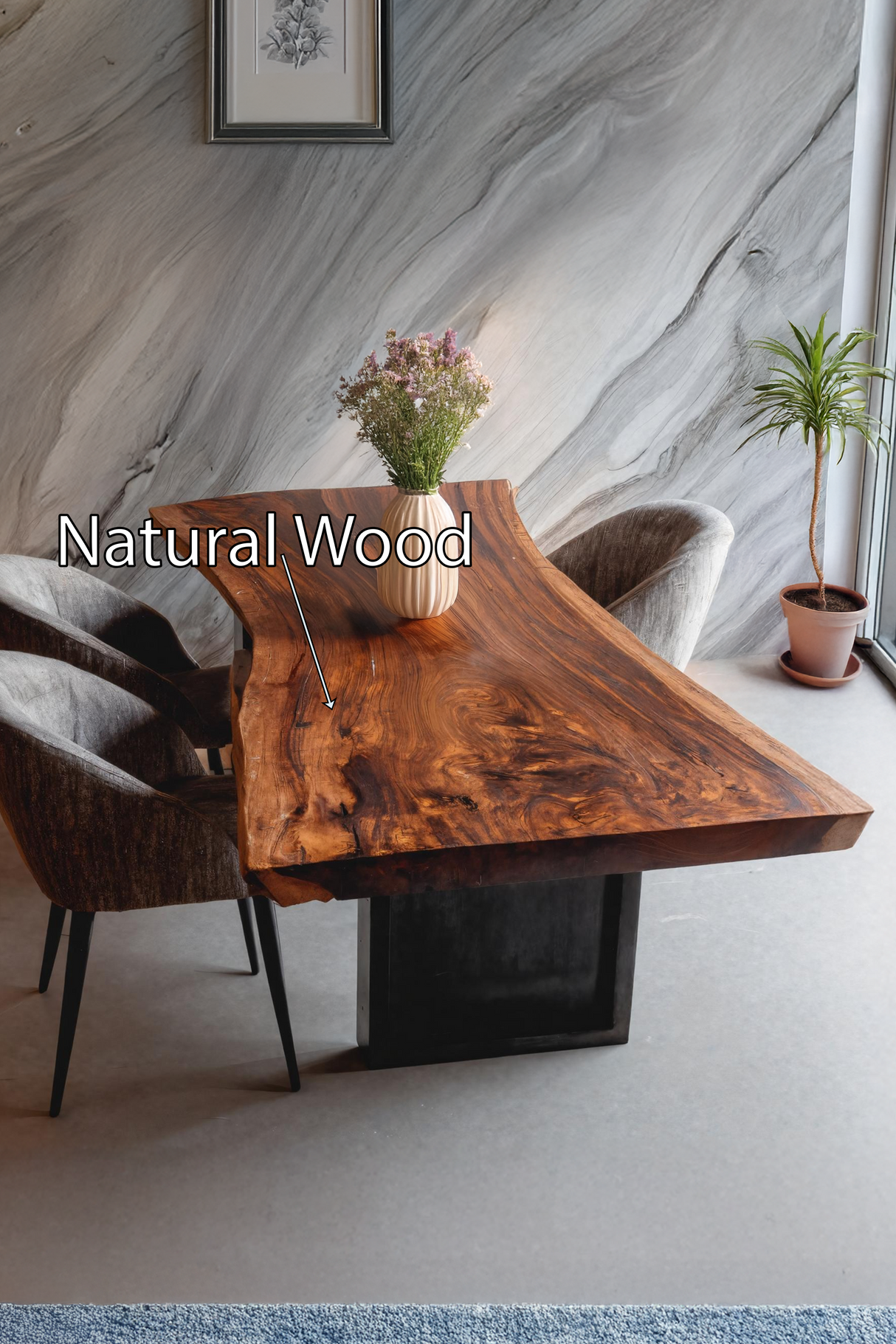 Furniture Decor Modern Wooden Live Edge Dining Table Minimal