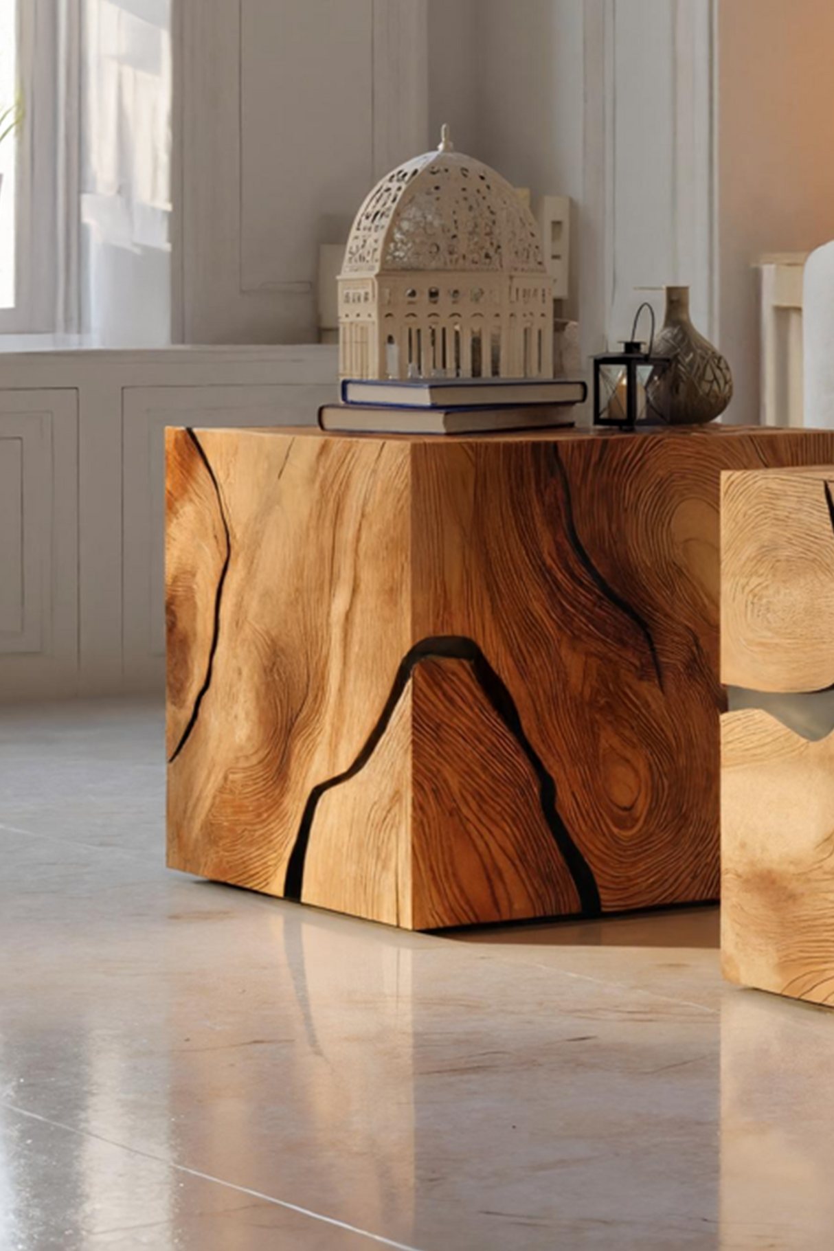 Handcrafted Wooden Cube Coffee Table For Rustic Decor