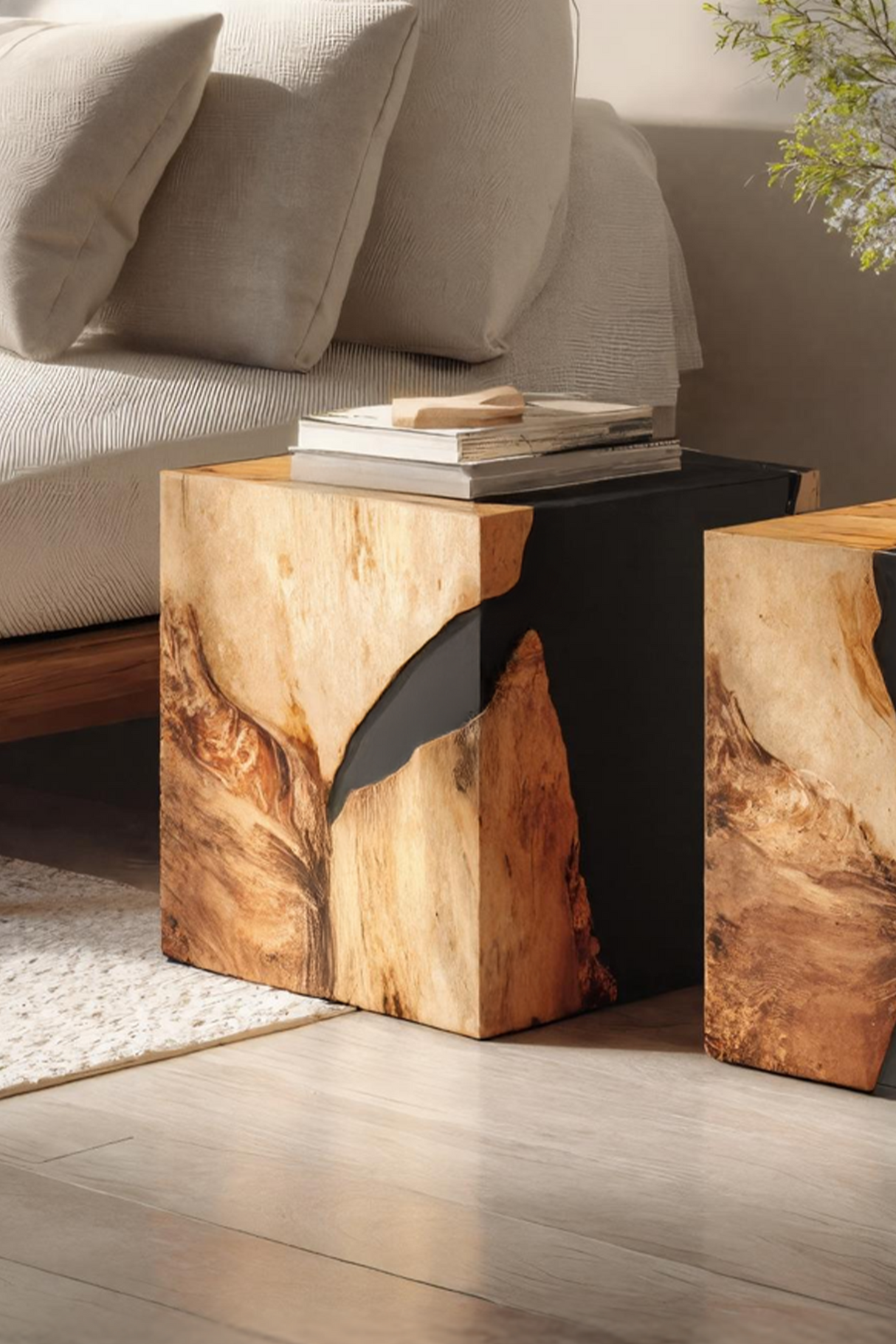 Modern Wooden Cube Coffee Table For Entryway Spaces