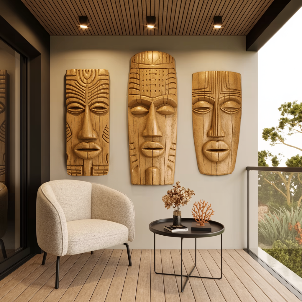Tribal Wall Sculpture Set For Living Room Decor
