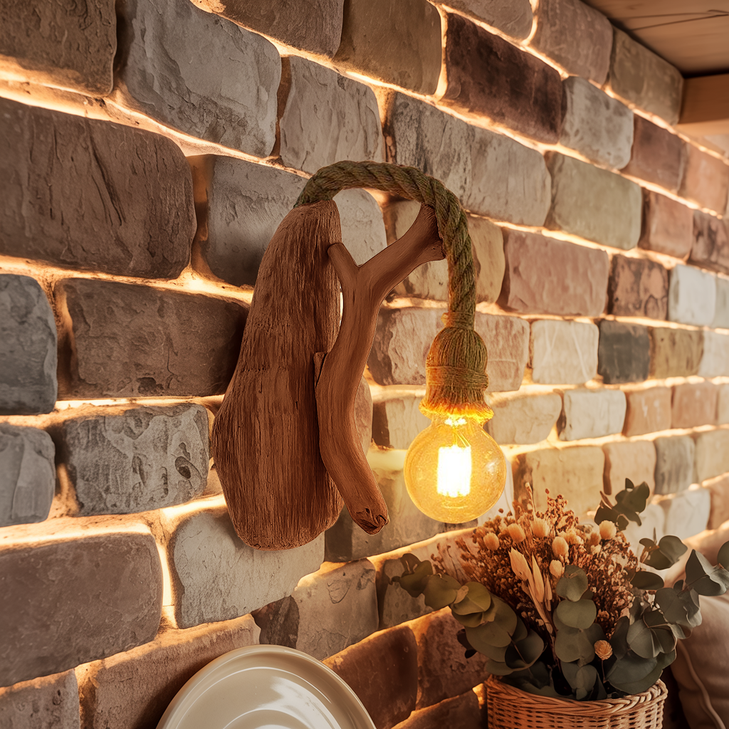Rustic Wall Light Featuring Driftwood For Living Room