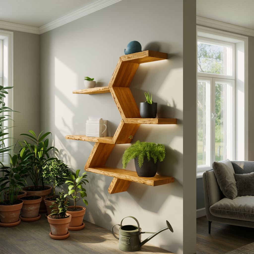 Modern Geometric Wall Shelf For Indoor Plants Display