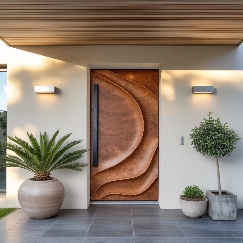 Sculptural Front Door Design For Modern Entryway