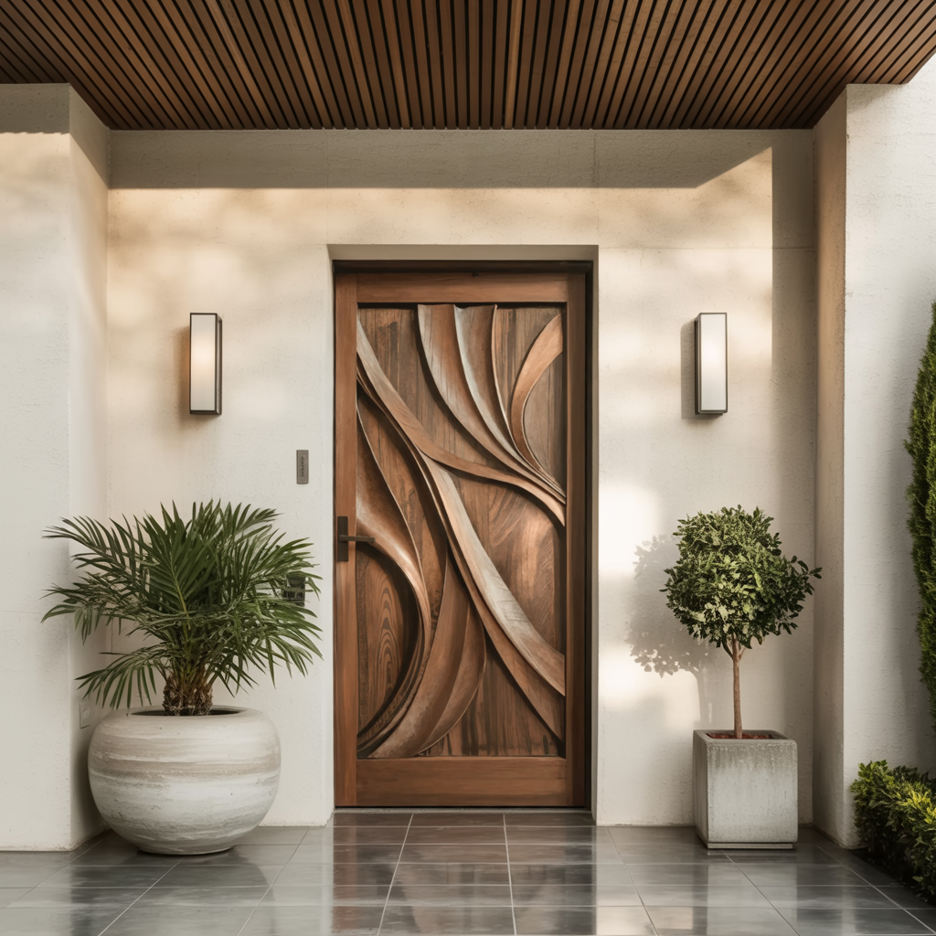 Artistic Carved Door Design For Hallway And Entrance