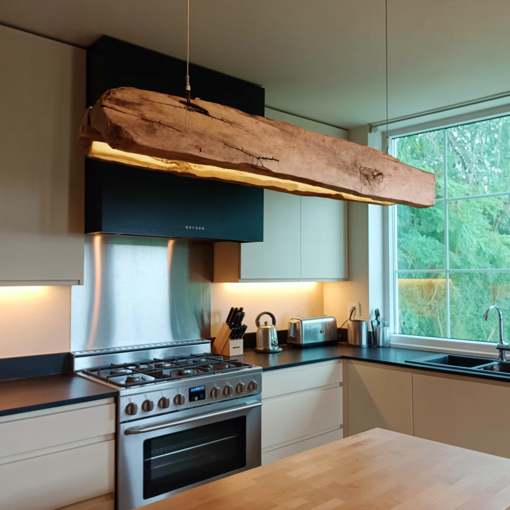 Rustic Log Beam Pendant Lighting For Kitchen Island