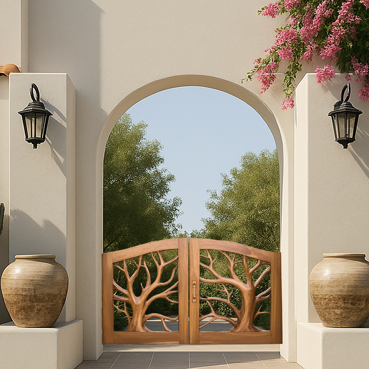 Rustic Tree Carved Entrance Gate For Garden Driveway