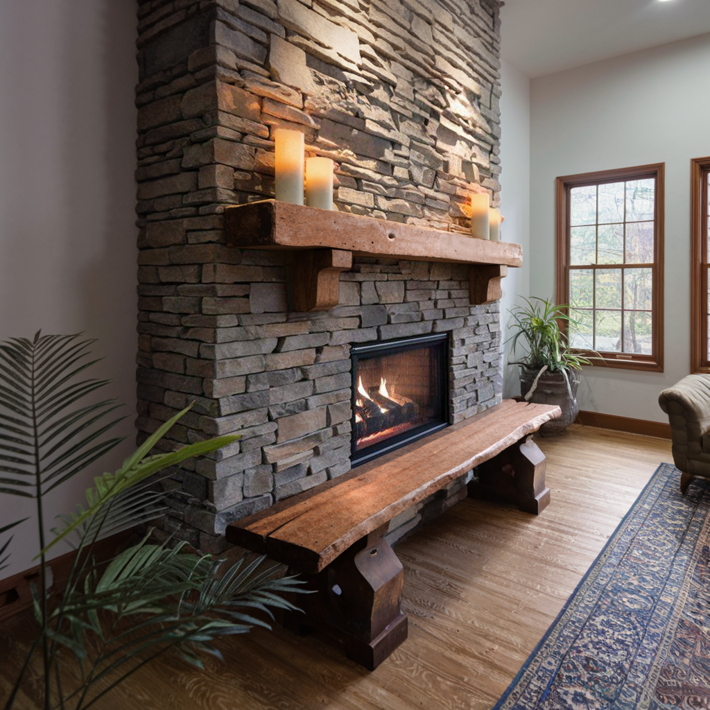 Rustic Fireplace Mantel Shelf For Cozy Cabin Living Room
