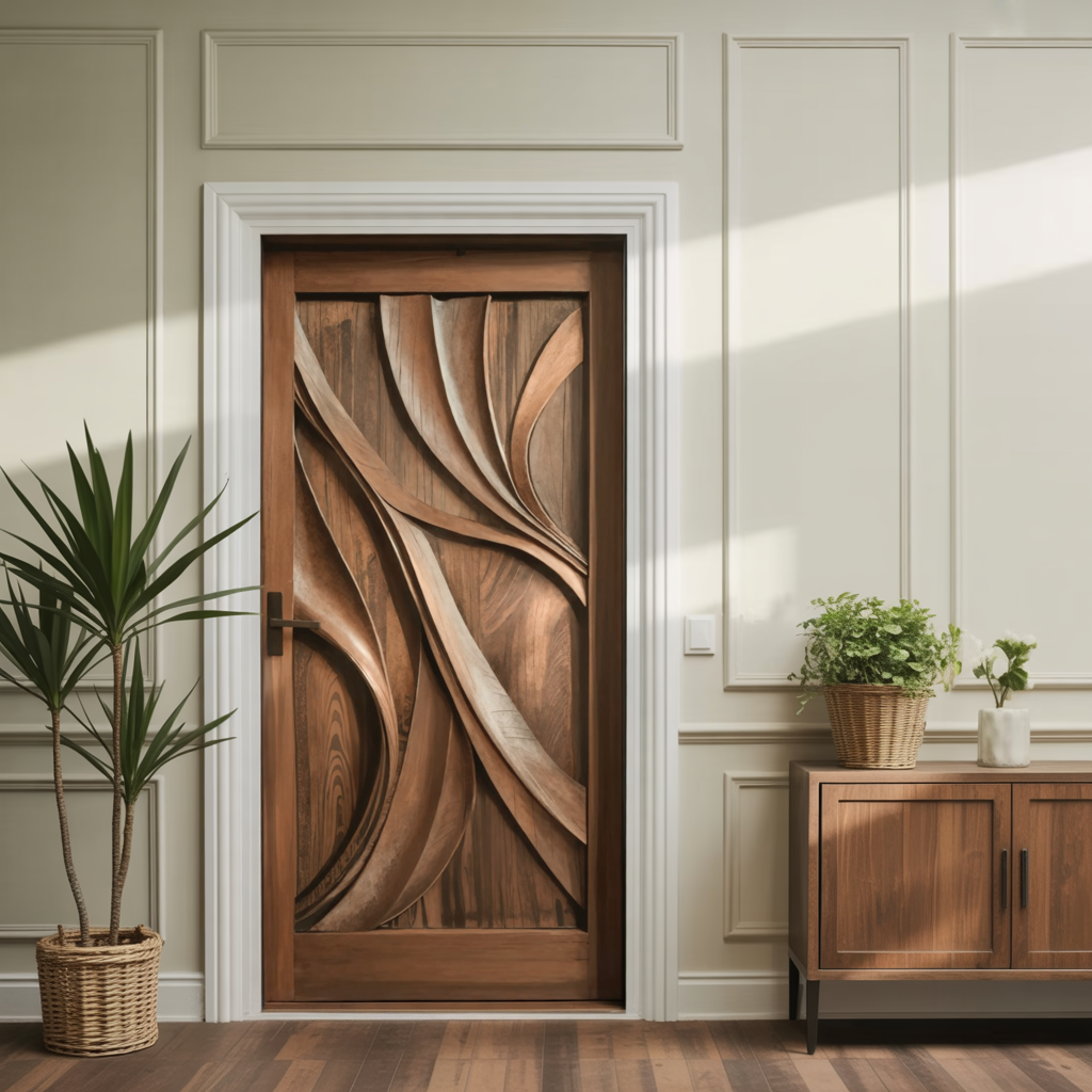 Artistic Carved Door Design For Hallway And Entrance