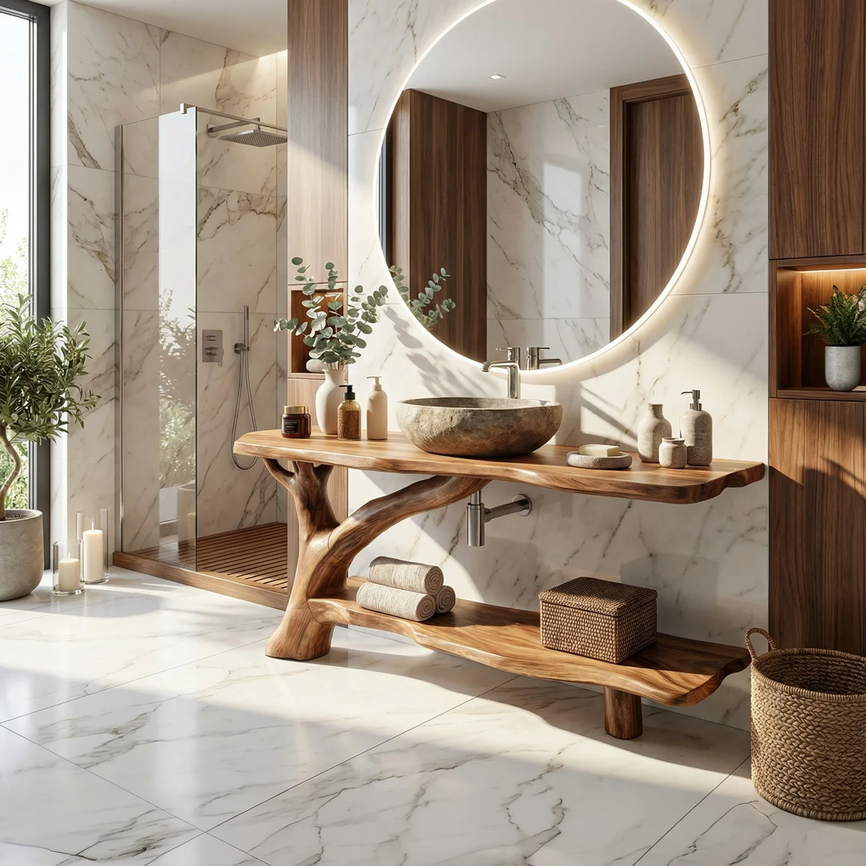 Farmhouse Solid Wood Bathroom Vanity Live Edge For Natural Bathroom