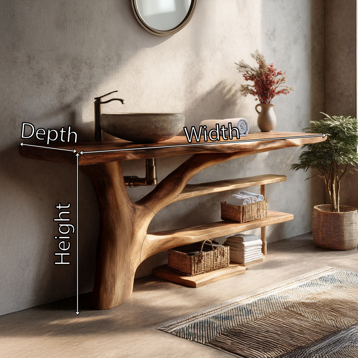 Mid Century Solid Wood Bathroom Vanity Organic Design For Home Bath