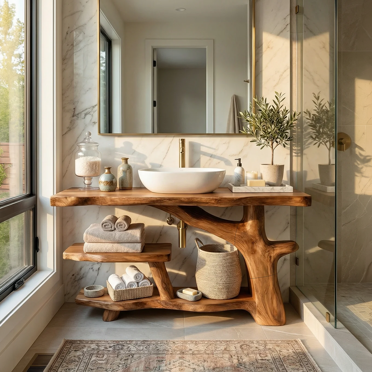 Handcrafted Live Edge Bathroom Vanity Natural Wood For Luxury Spa Bath