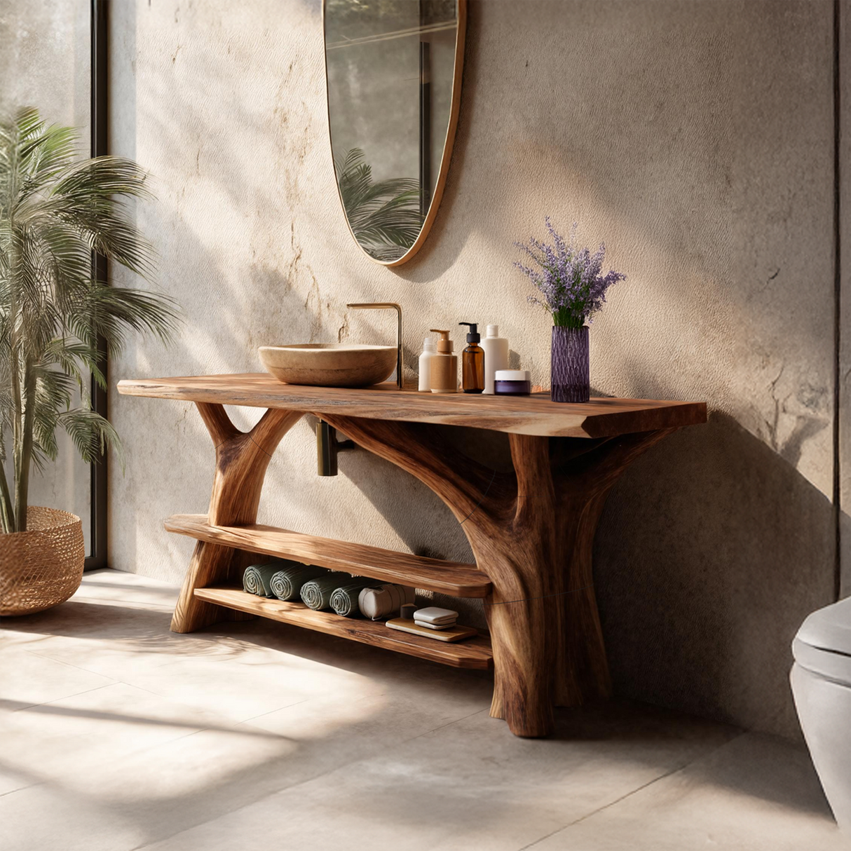 Modern Live Edge Bathroom Vanity Sculptural Wood For Minimalist Bath