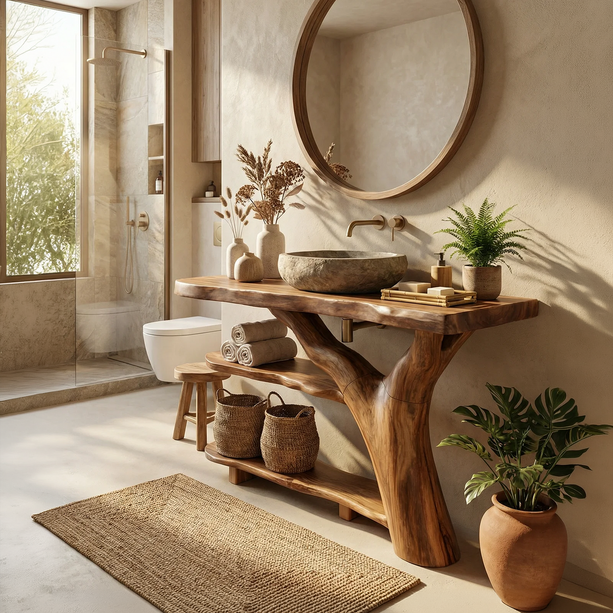 Mid Century Live Edge Bathroom Vanity Handmade Wood For Luxury Bath