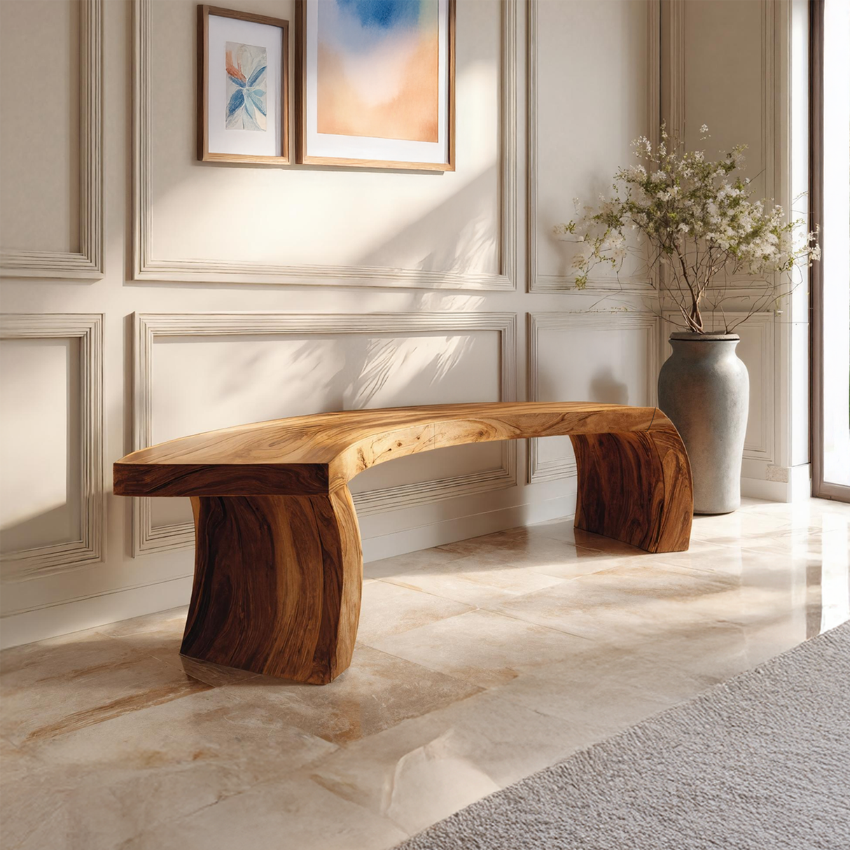 Rustic Live Edge Wood Bench For Entryway Accent Furniture