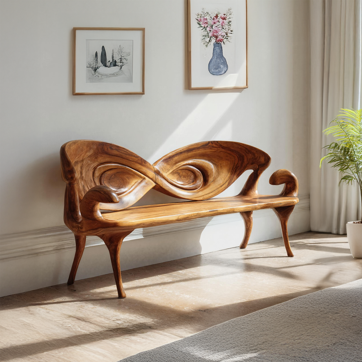 Handcrafted Live Edge Wood Bench For Entryway And Hallway