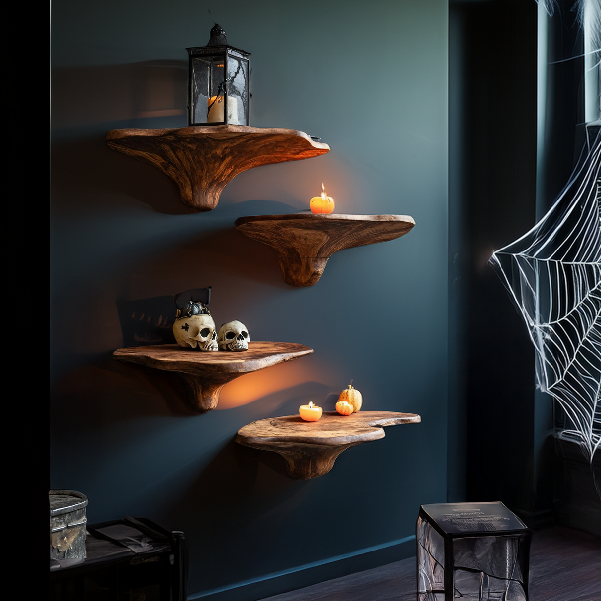 Modern Wooden Mushroom Shelf Halloween Furniture Decoration