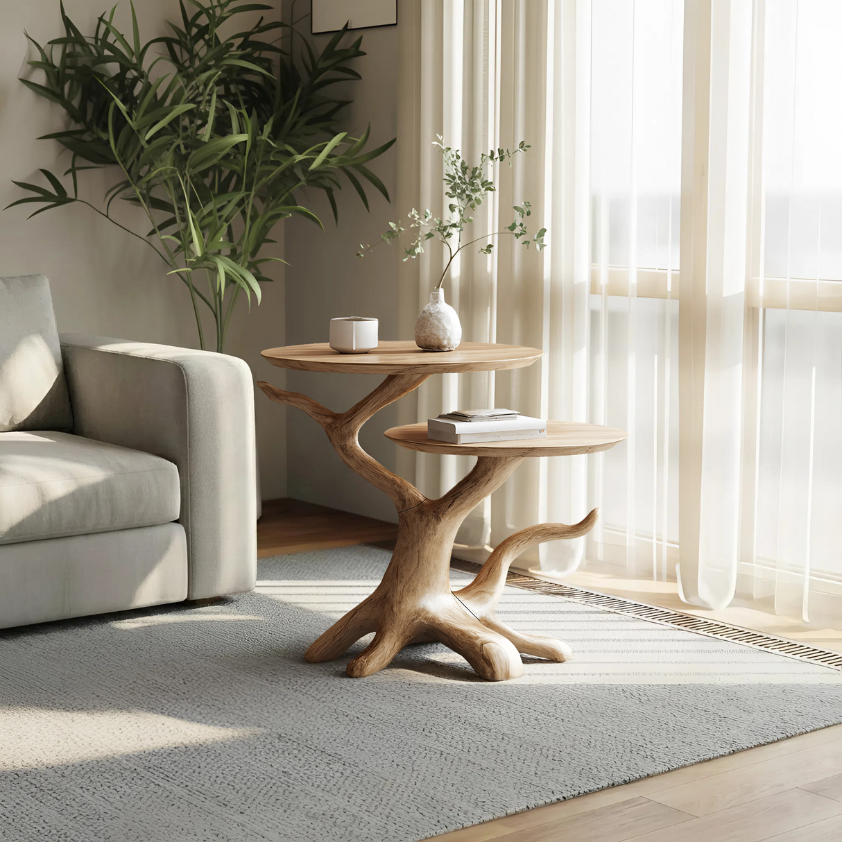 Farmhouse Solid Wood End Table For Living Room Decor And Storage