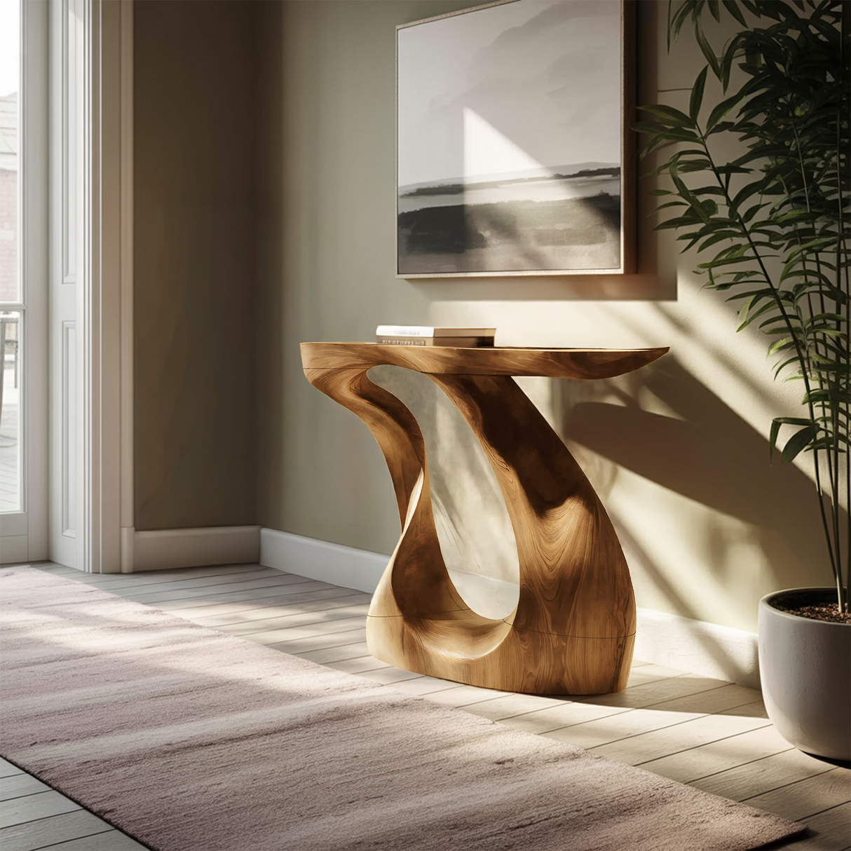 Modern Live Edge Entryway Table Sculptural Wood For Luxury Home Decor