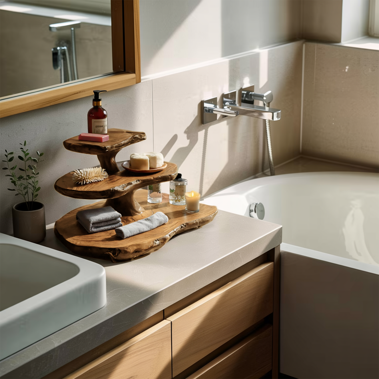 Modern Sculpted Bathroom Shelf Tiered For Clean Bathroom