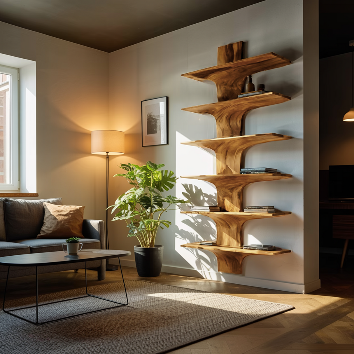 Contemporary Wood Wall Mounted Bookshelf For Home Interior
