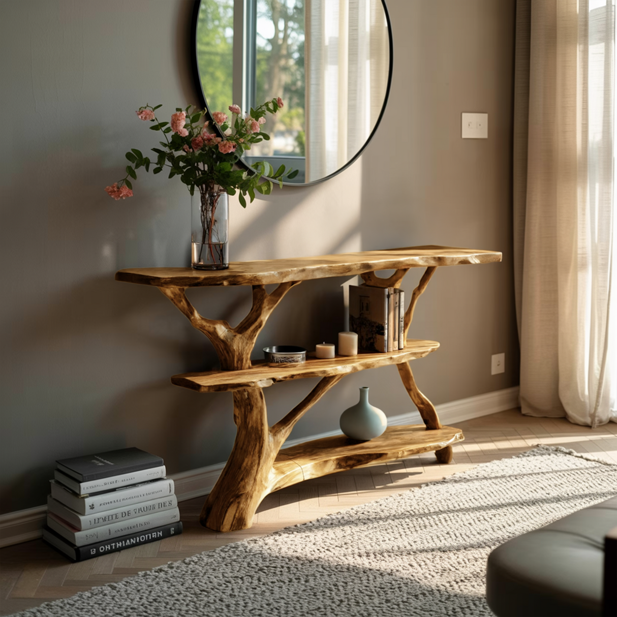 Farmhouse Solid Wood Console Table For Modern Rustic Furniture Style