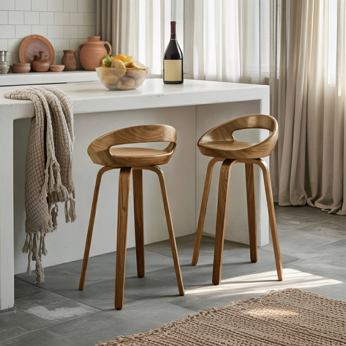 Modern Curved Bar Stools For Kitchen Island Counter Dining