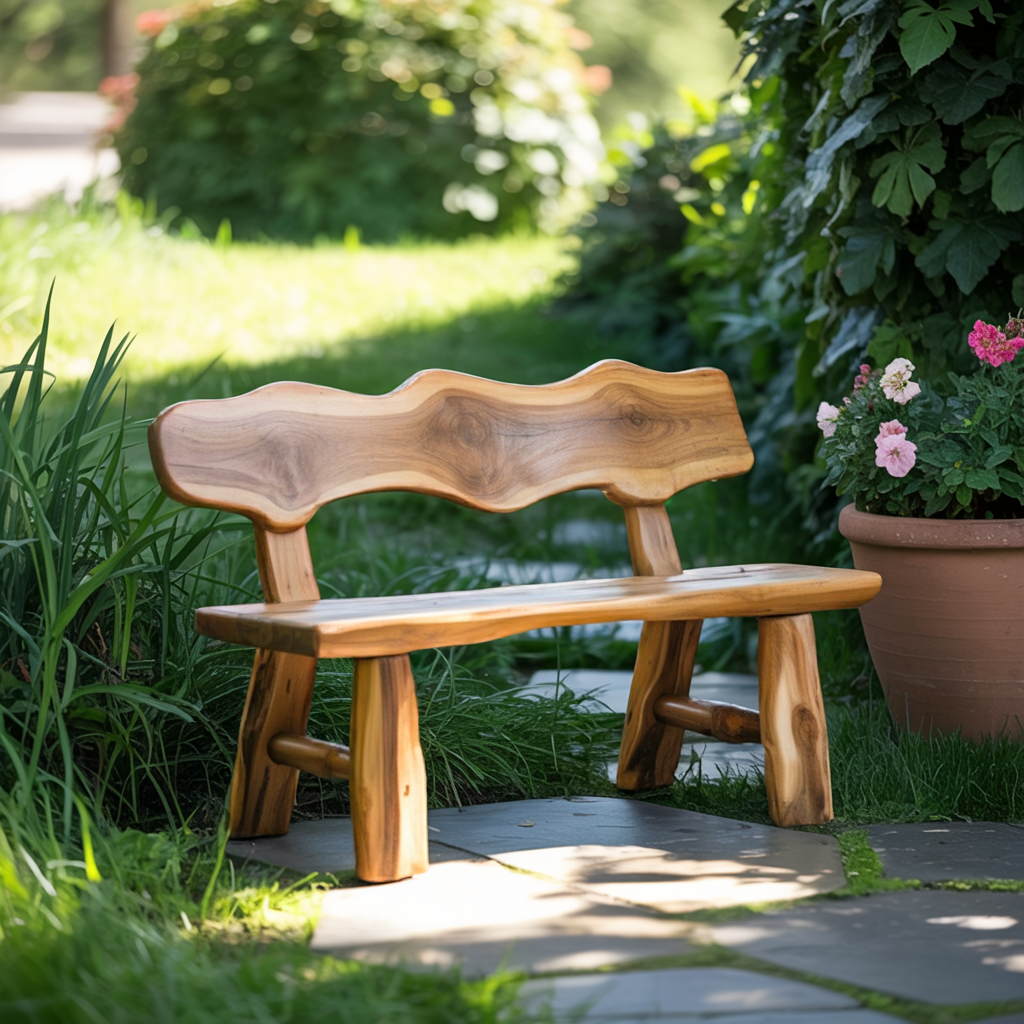 Rustic Garden Bench Live Edge Outdoor Seating For Patio Courtyard And Backyard