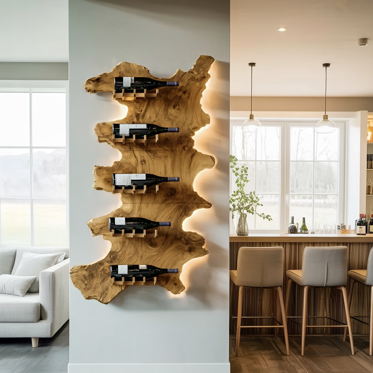 Mid Century Wooden Wine Rack For Bar Decor And Wine Storage