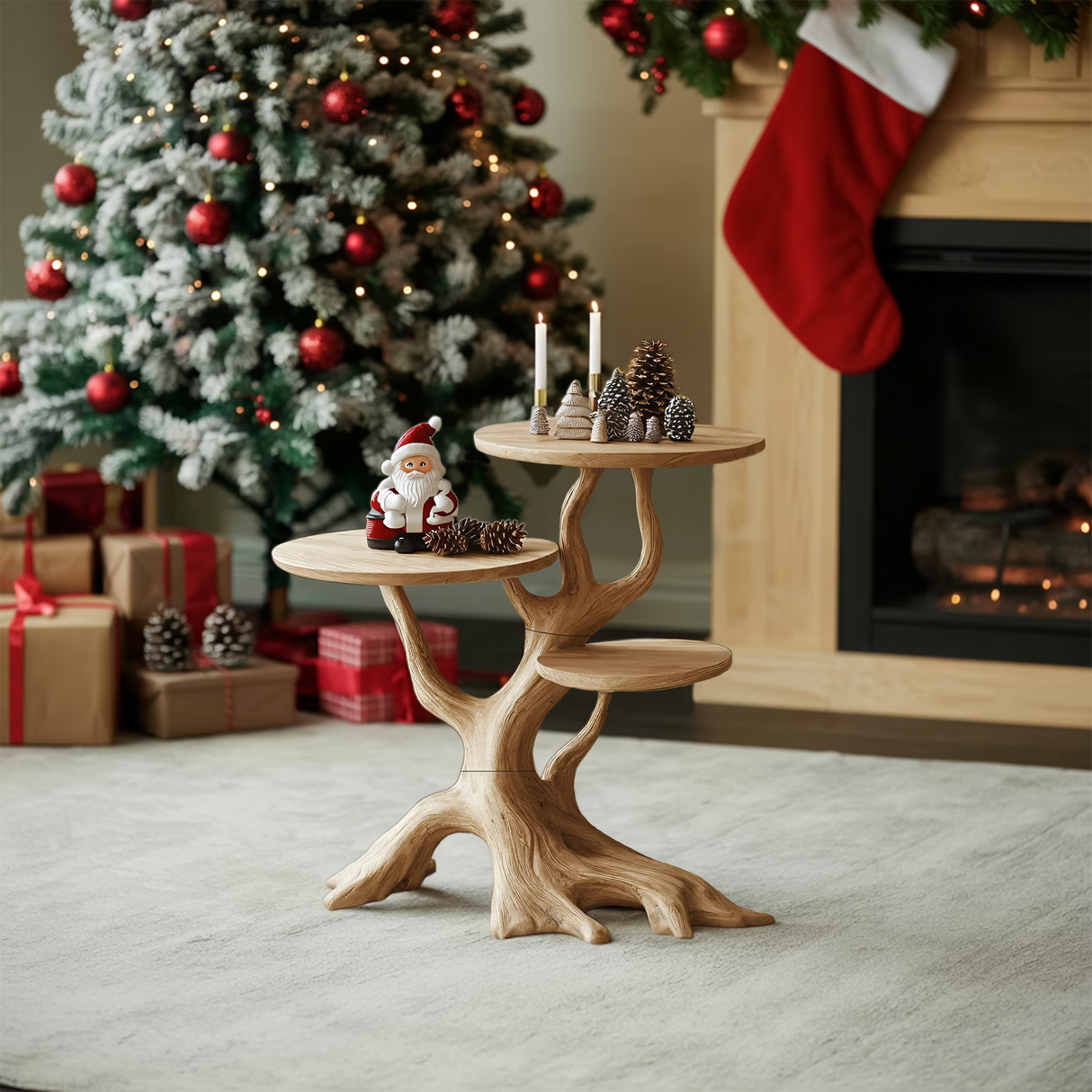 Mid Century Wooden End Table For Living Room Christmas Decor