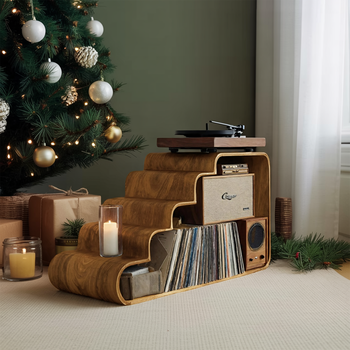 Modern Wooden Record Stand For Bedroom Christmas Decoration
