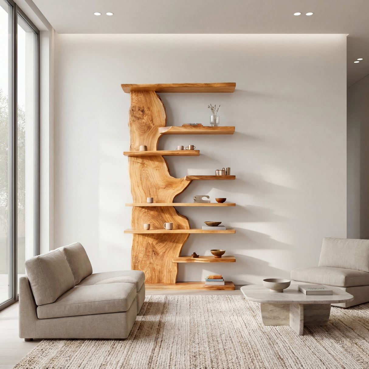 Organic Wooden Standing Shelf For Living Room