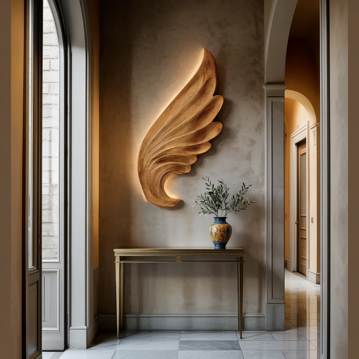 Contemporary Carved Wood Angel Wing Wall Art For Home Decor