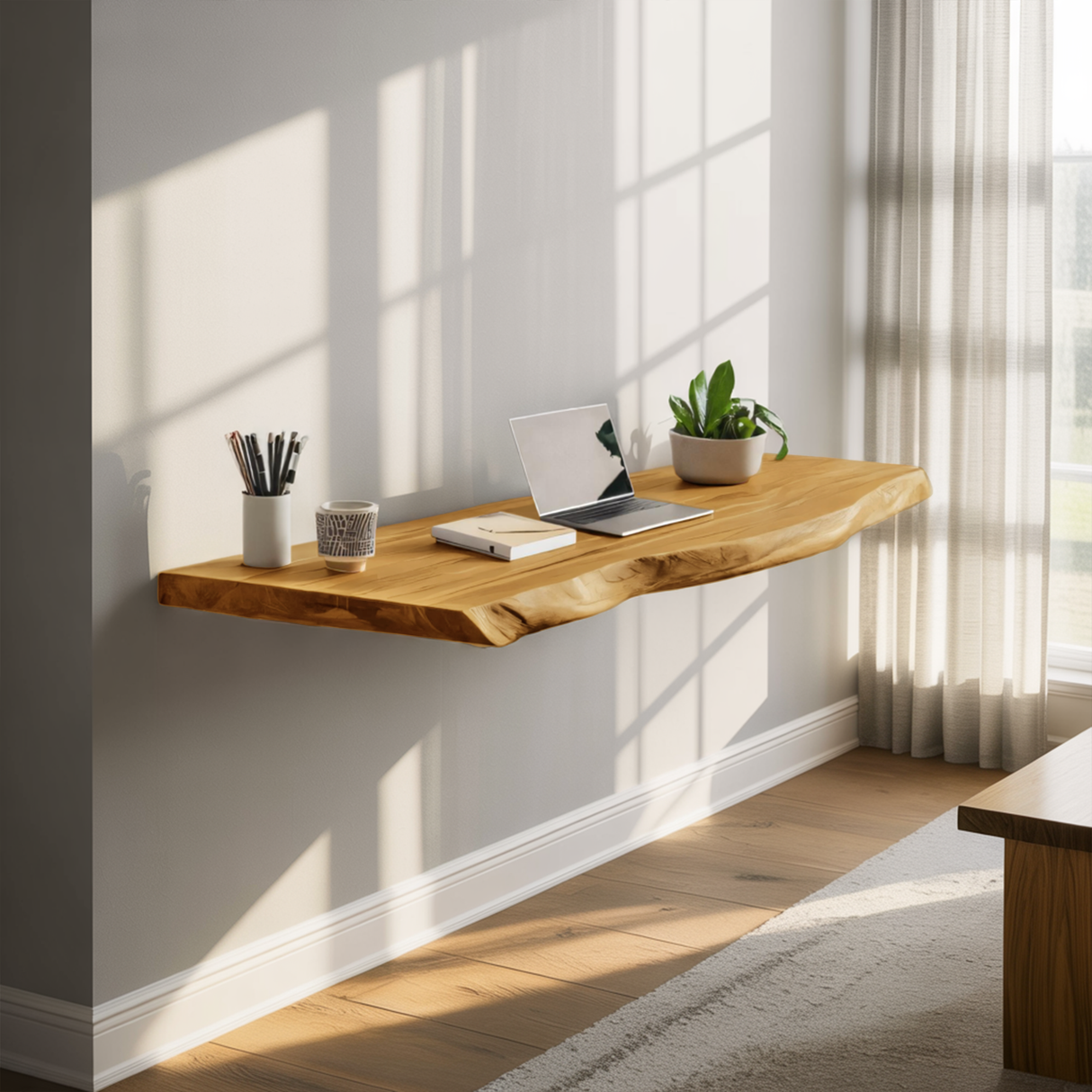 Minimalist Floating Live Edge Desk For Home Office