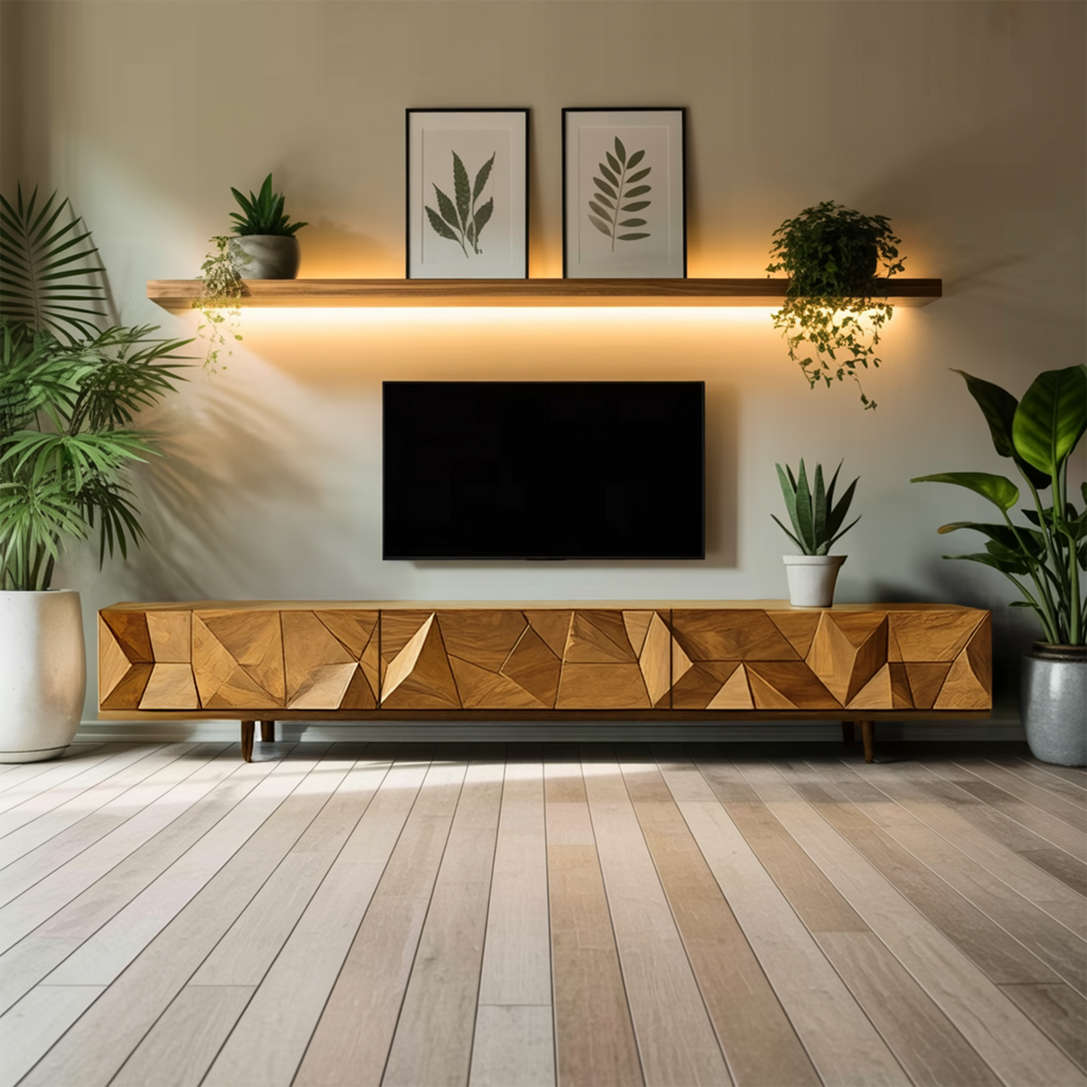 Mid Century Wooden TV Console For Entryway Decor