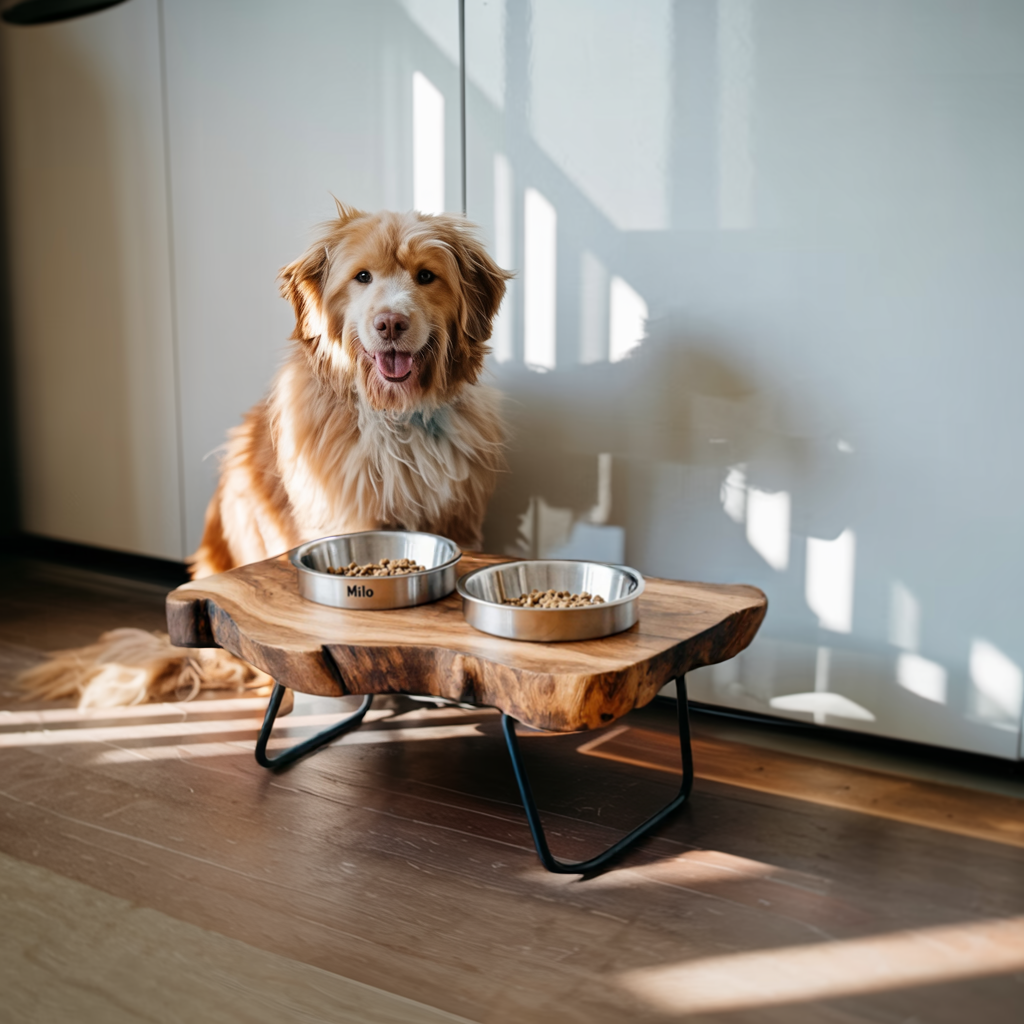 Handcrafted Wooden Dog Bowl Feeder For Pet Owners