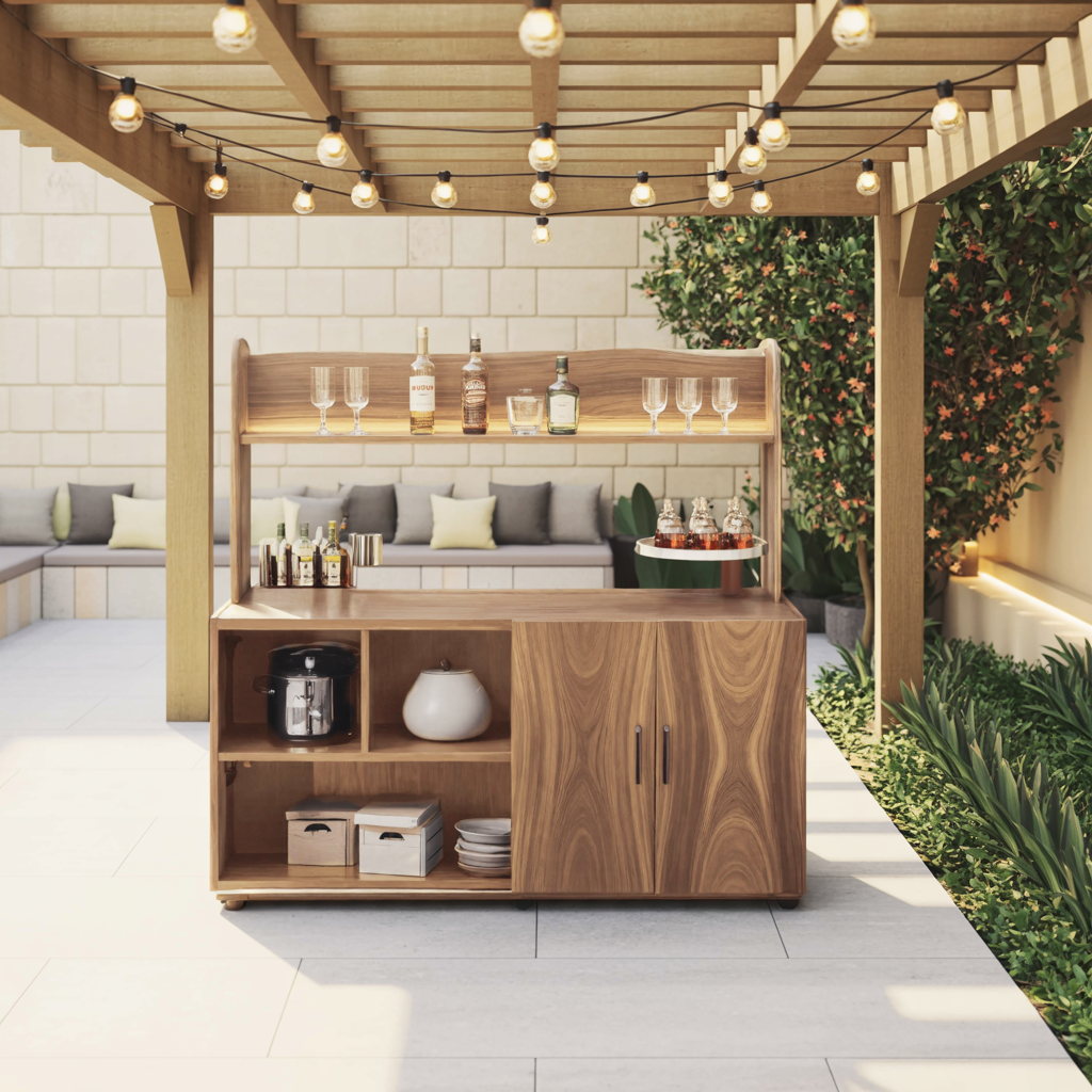 Contemporary Outdoor Bar Table With Hidden Storage For Garden Or Poolside