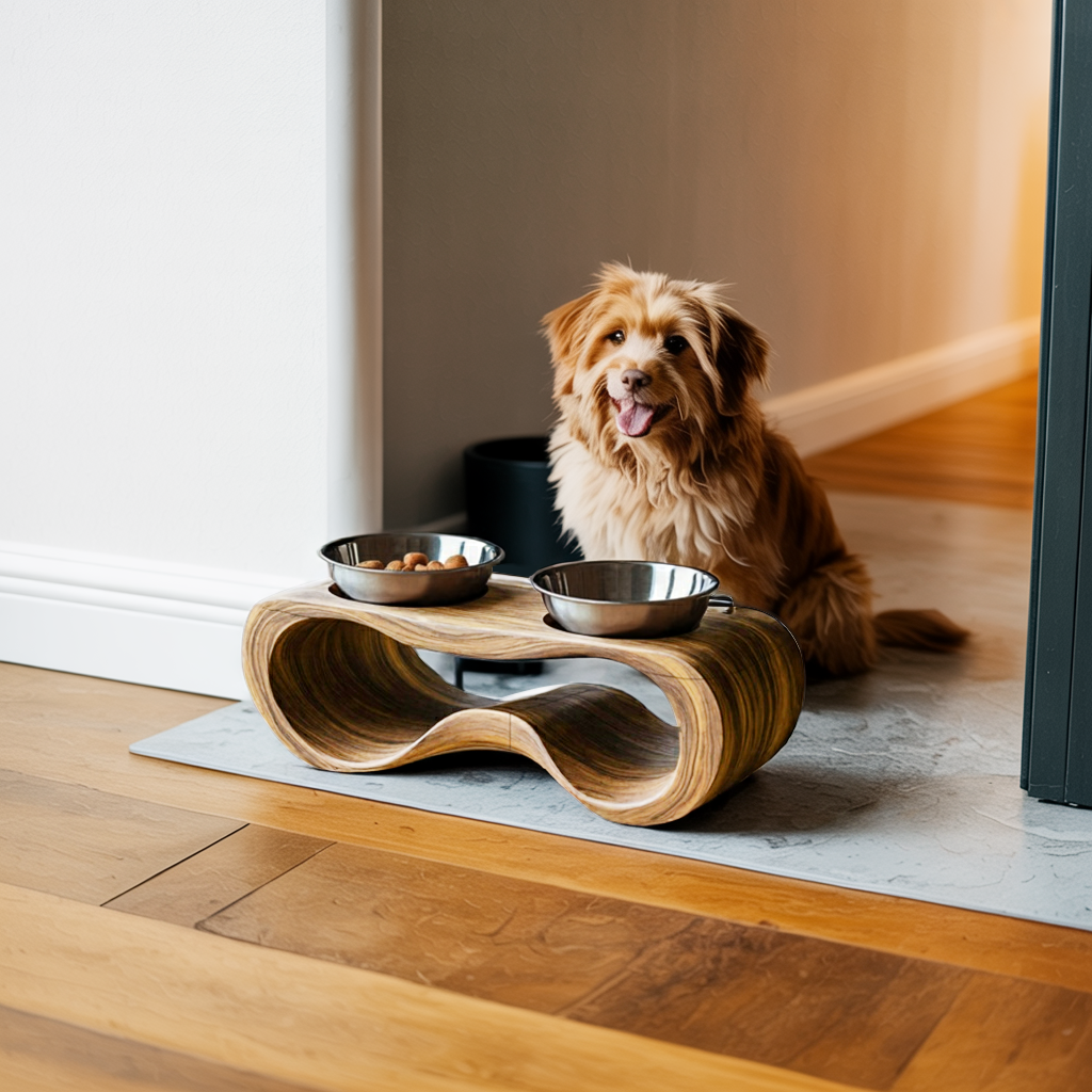 Rustic Wooden Dog Feeding Station For Kitchen Decor