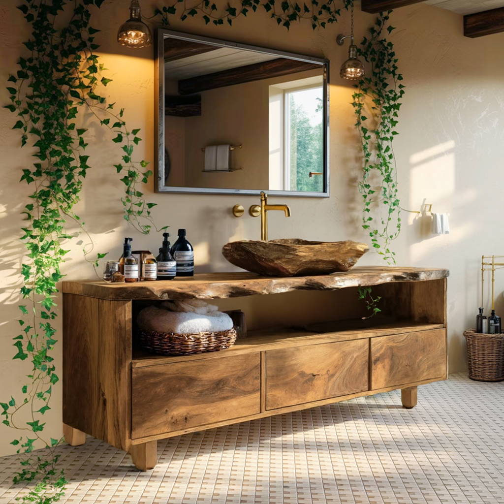 Mid Century Wooden Vanity For Bathroom Wall Mount