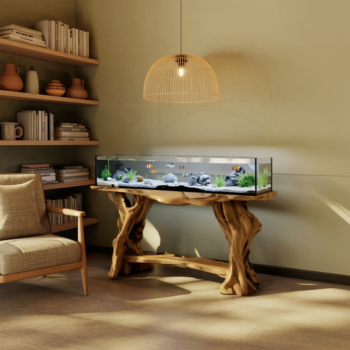 Elegant Coffee Table With Built-in Aquarium Design