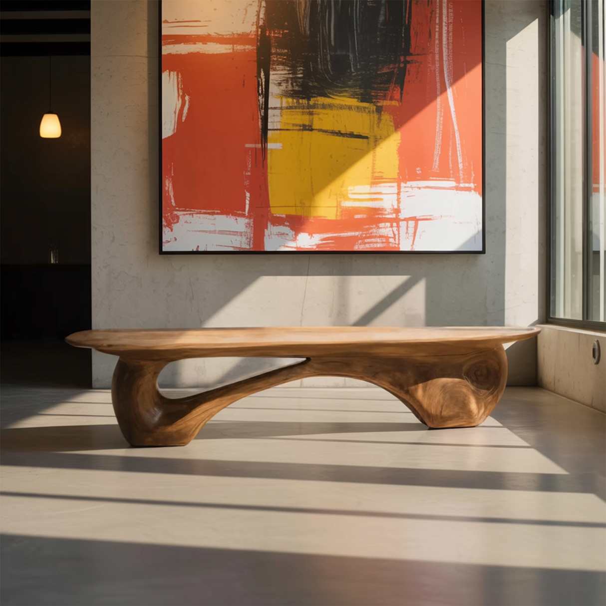 Organic Bench With Carved Design For Living Room