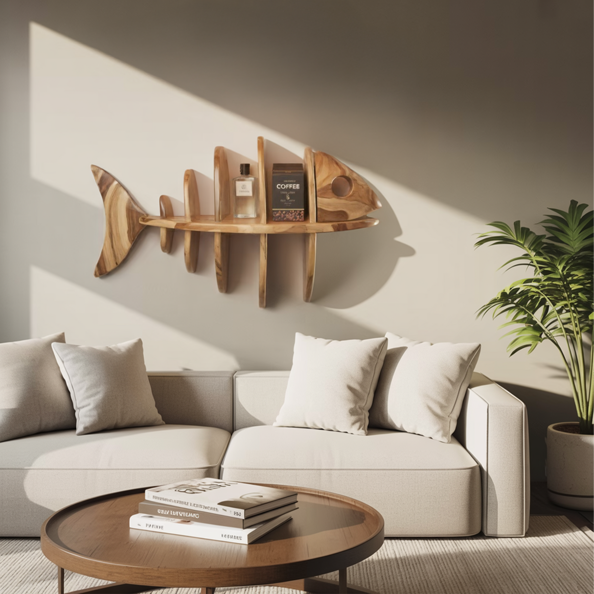 Modern Fish Bone Wall Shelf Nautical Display For Bathroom Kitchen And Beach House