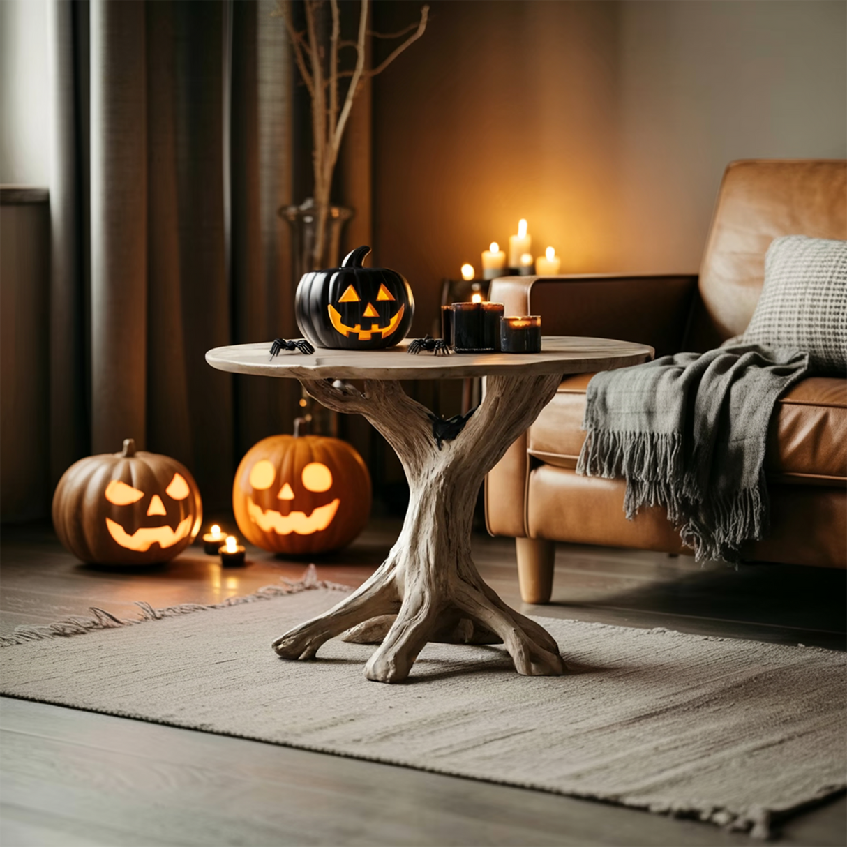 Rustic Wooden End Table For Entryway Design Halloween Wall Display