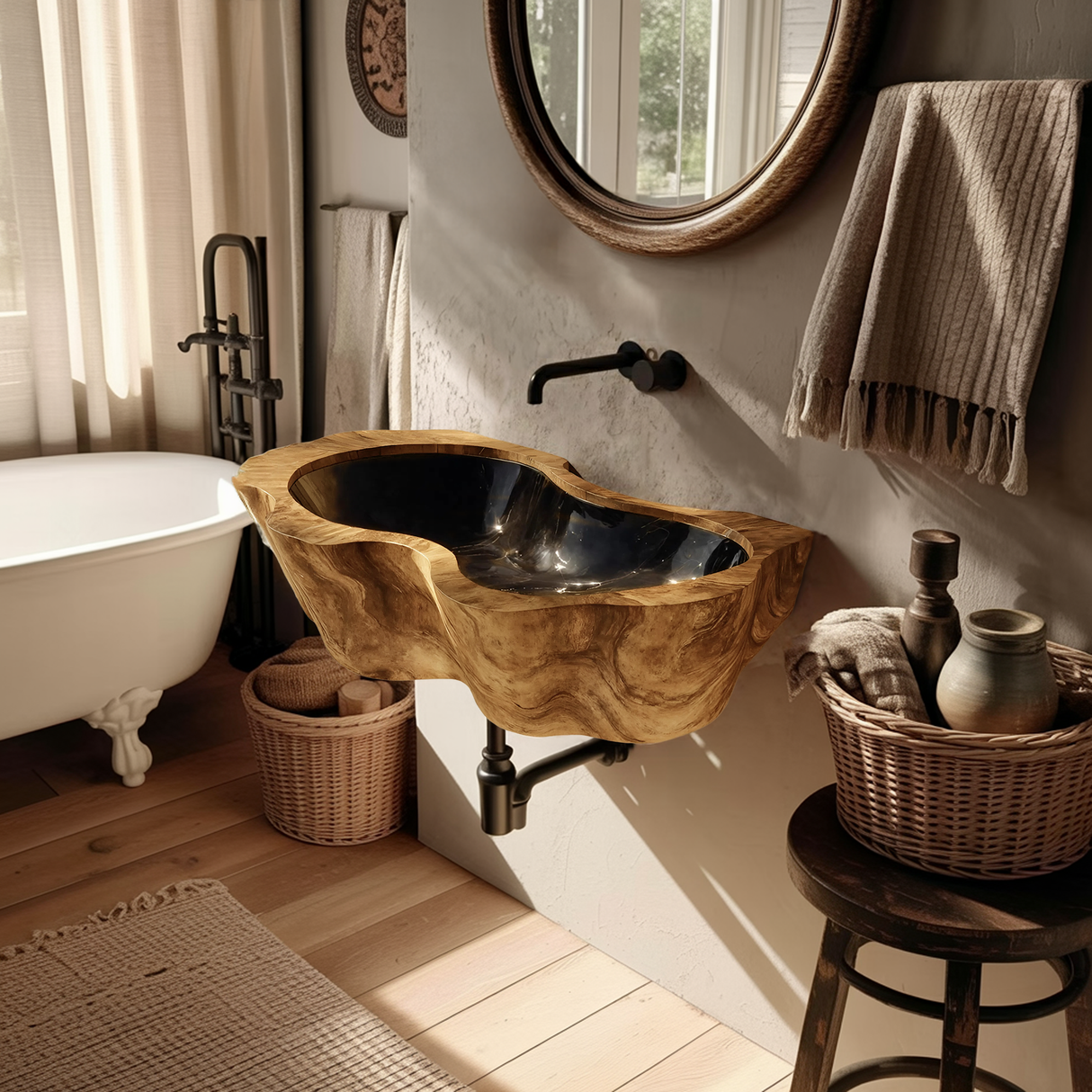 Farmhouse Live Edge Wood Vanity Sink For Natural Furniture Decor