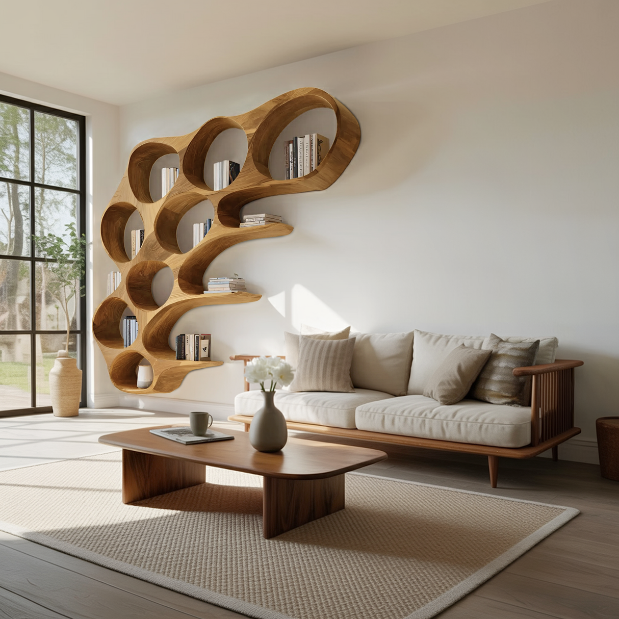 Organic Honeycomb Shaped Wall Mounted Bookshelf For Bedroom