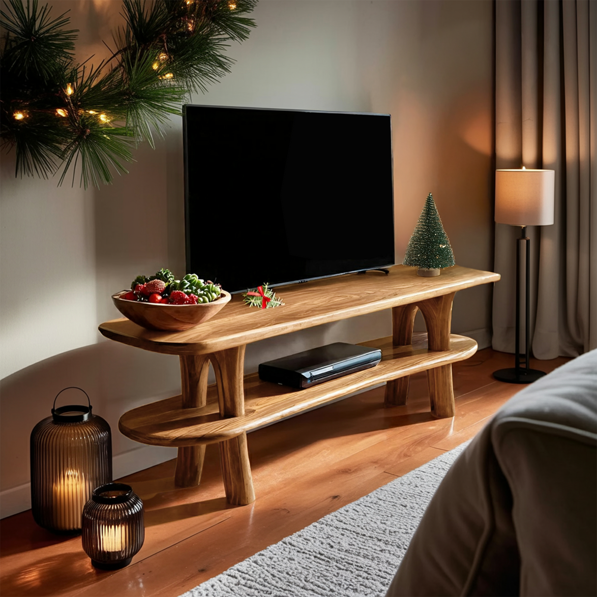 Farmhouse Solid Wood TV Console For Holiday Entryway Design