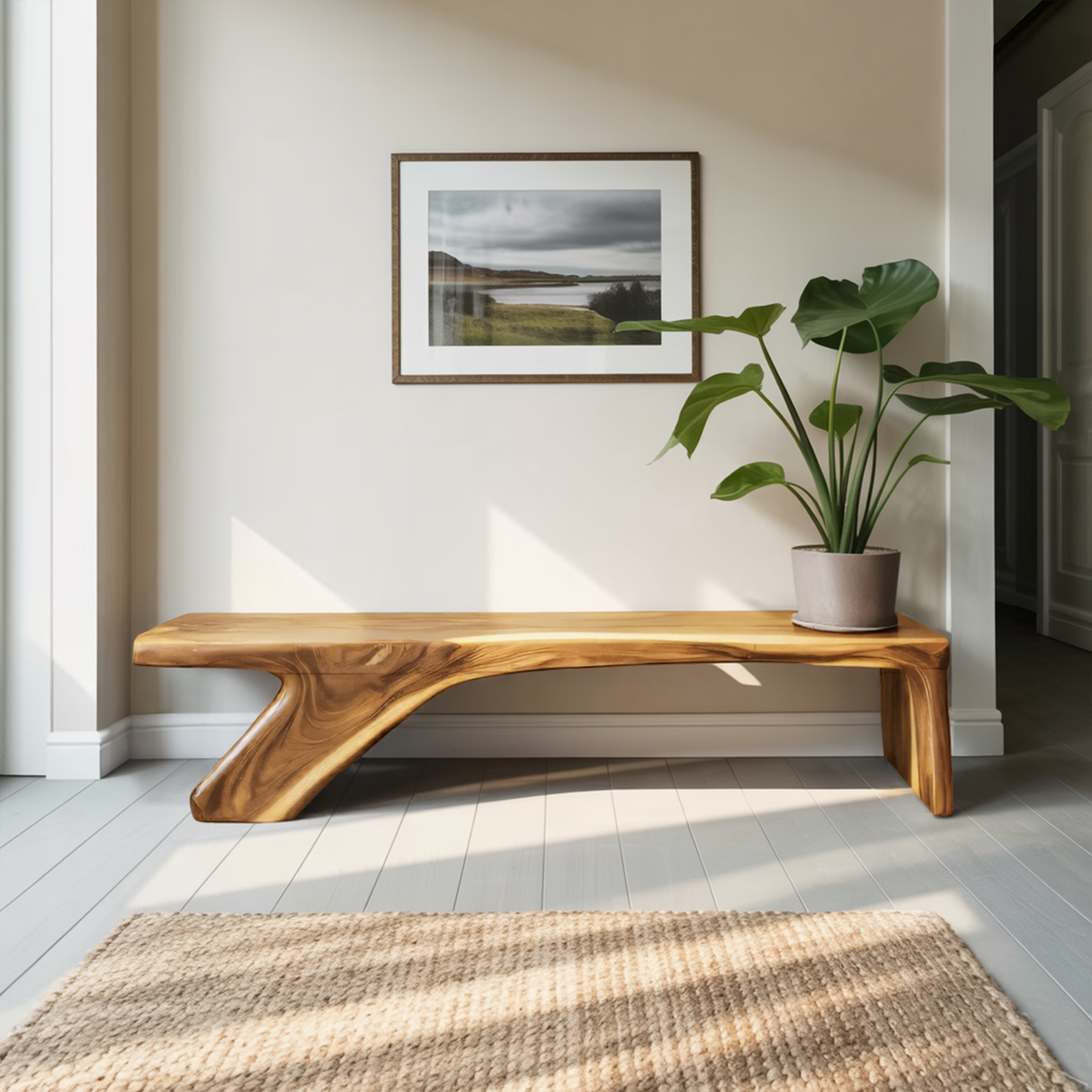 Architectural Bench With Sculpted Z Base For Entryway