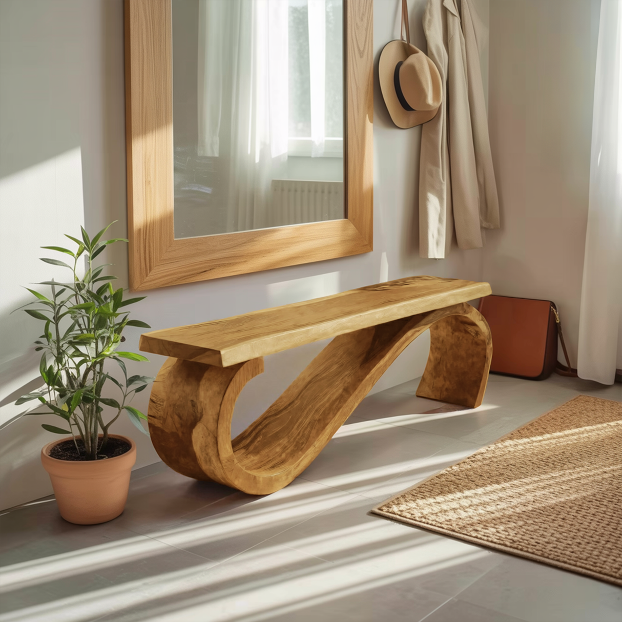 Modern Sculptural Bench For Entryway Or Living Room Decor