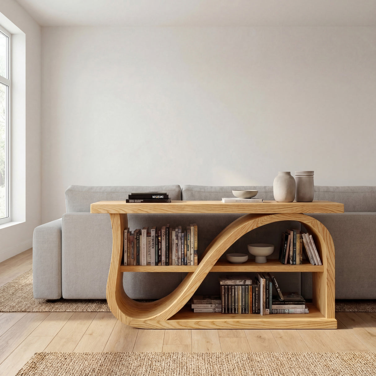 Elegant Wood Console Table With Unique Base For Living Room