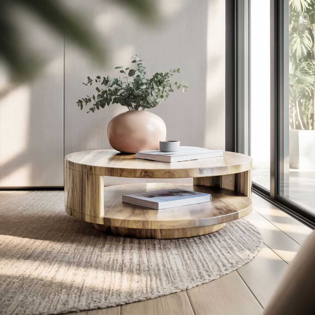 Modern Round Coffee Table With Shelf For Living Room And Lounge
