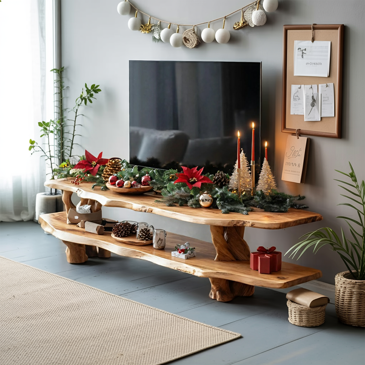 Handcrafted Wooden Live Edge TV Console For Holiday Furniture Decor